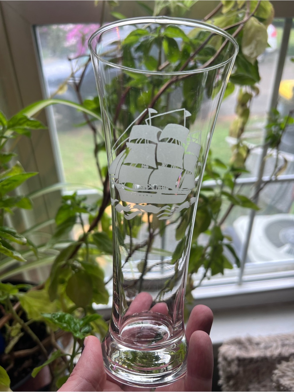 Set of 4 Vintage 70’s Clear Etched Clipper Ship Nautical Pilsner Glasses